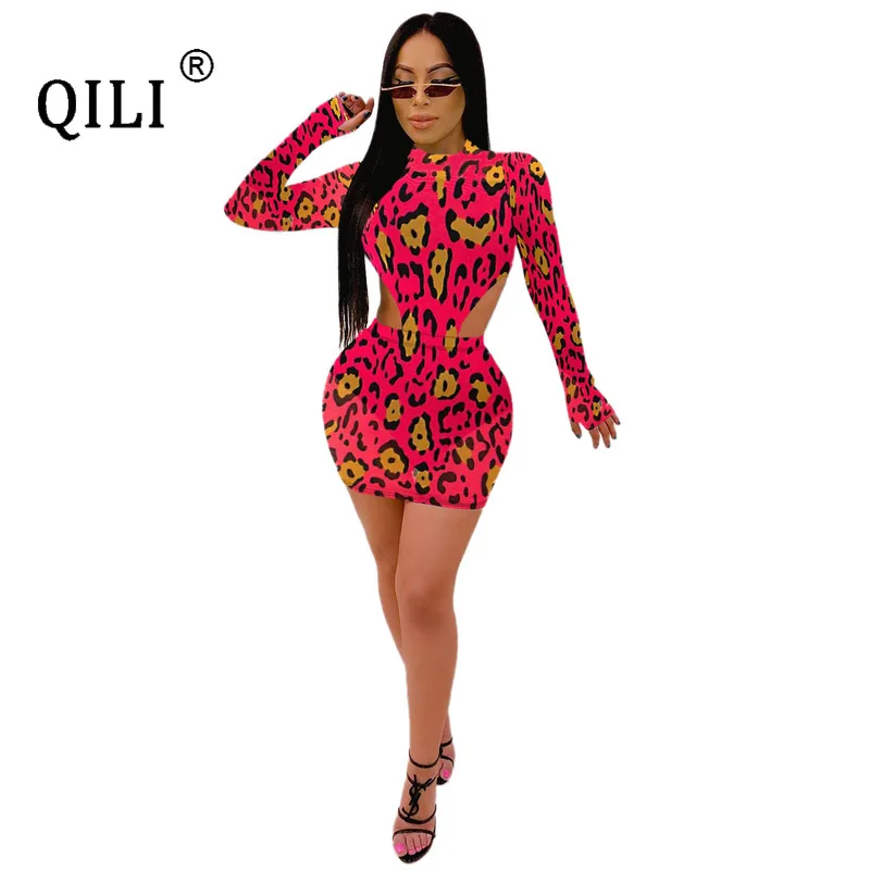 

QILI Женский комплект из двух частей с геометрическим принтом, сексуальные боди, комплекты, женское мини-платье с длинным рукавом Вечерние ве...