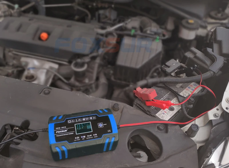 FOXSUR автомобиля Мотоциклетные батареи Зарядное устройство 12V 8A 24V 4A смарт-устройство для быстрой зарядки для AGM гель мокрый EFB свинцово-кислотный Батарея Зарядное устройство