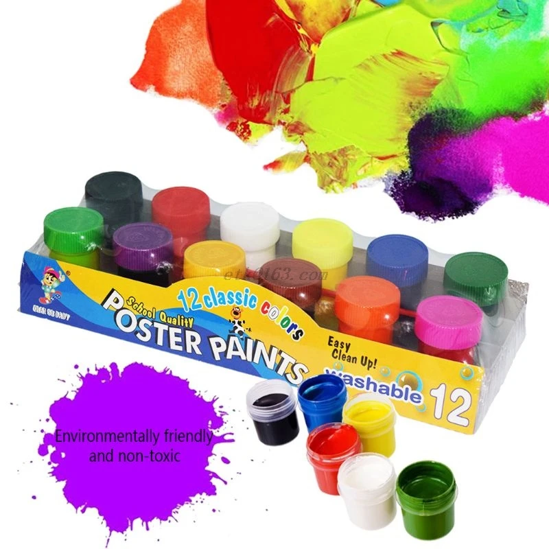 

20ml 12 Vibrant Colors Washable Gouache Paint for Kids School Finger Paint