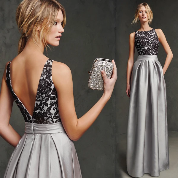 

Classic Gray Party Dress Sexy Black Lace Prom Dress 272
