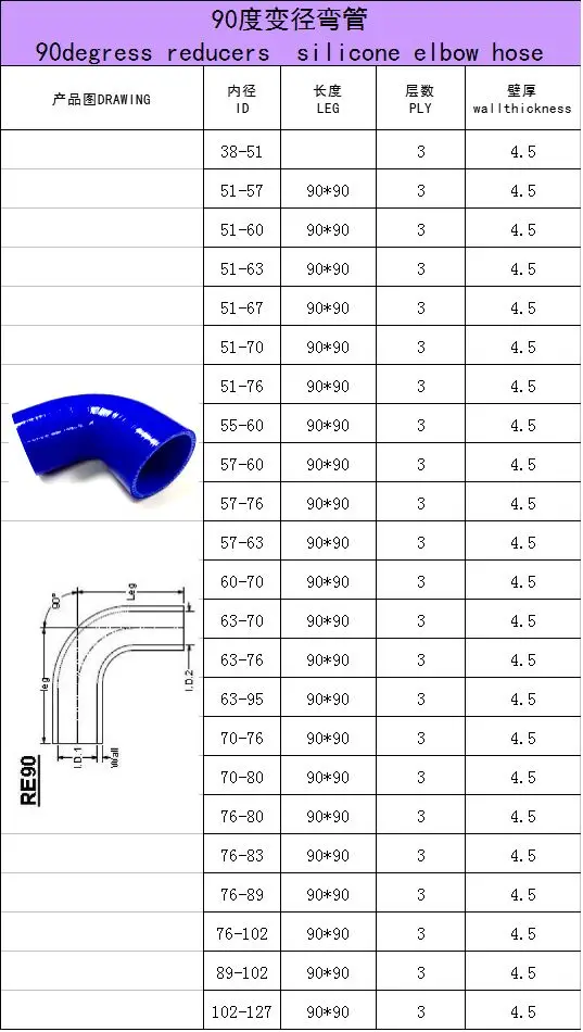 RACING 90 градусов каждого вида спецификаций силиконовый шланг с переменным