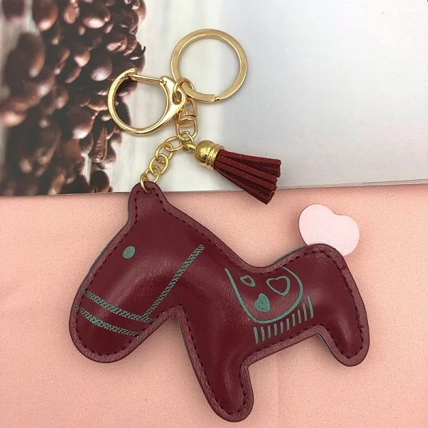 wine red Exknl кисточкой ручной работы сердце PU кожа Лошадь автомобиль брелок брелки для ключей "Животные" цепь женский очаровательный кулон для сумки аксессуары, модные украшения - Цвет: wine red