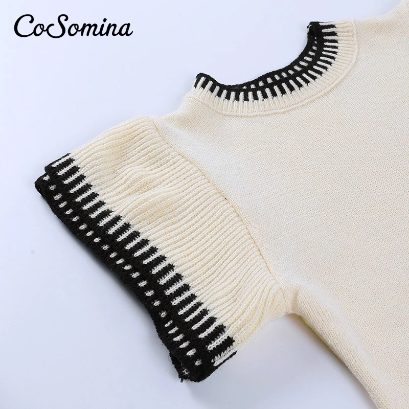 

CoSomina Elegant O-neck Women Sweater Vest Pullover Flare Sleeveless Female Top Sweater Winter Spring Ladies Vest Jumper 2021