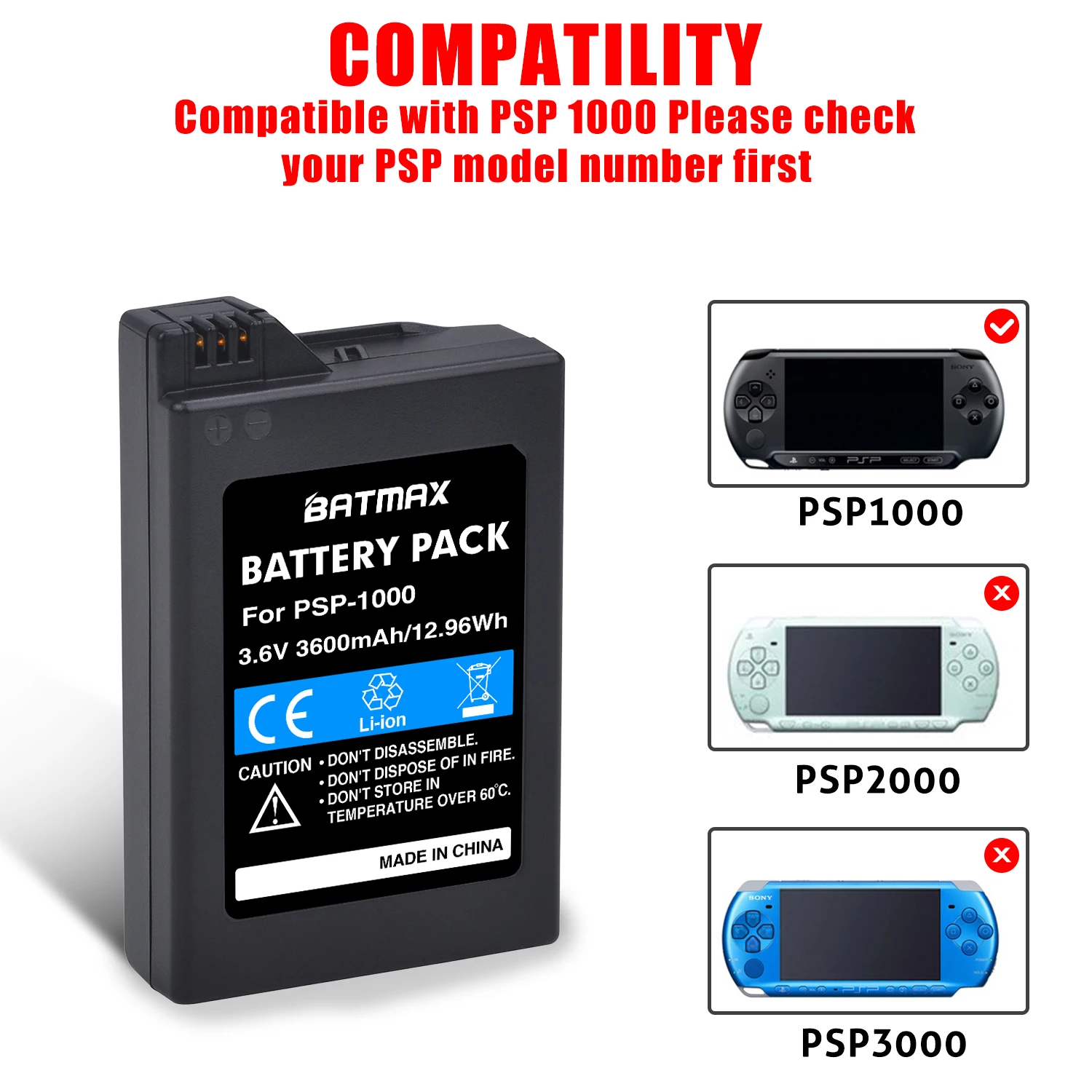 Аккумулятор Batmax на 3600 мА · ч и зарядное устройство USB для Sony PSP1000 |