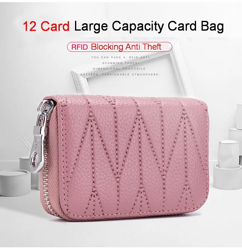 FUNMARDI RFID блокирующий держатель для карт на молнии Женский кошелек из натуральной кожи сумки для кредитных карт для мужчин Кошельки для монет женская сумка WLHB1998