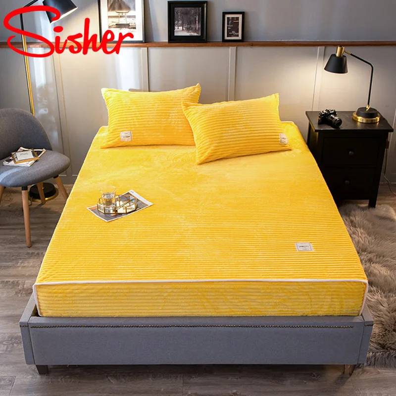 

Winter Plush Flannel Mattress Covers 180x200 Coral Velvet Bed Cover Fitted Bed Sheet Linens Protector Elastic (No Pillowcase)