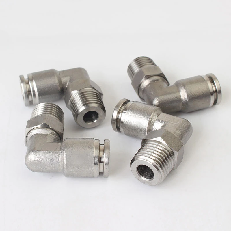 

1pc PL series All copper nickel-plated quick-plug connector trachea pneumatic connector right angle elbow external thread