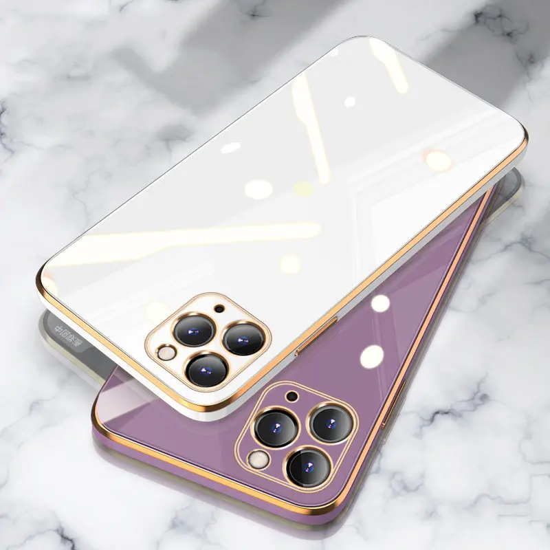 

Luxury Gold Plated Electroplated Case For iPhone 11 Pro Max 8 Plus 7 XR XS X Silicone Lens Protection 12 Pro Max SE 2020 Cover
