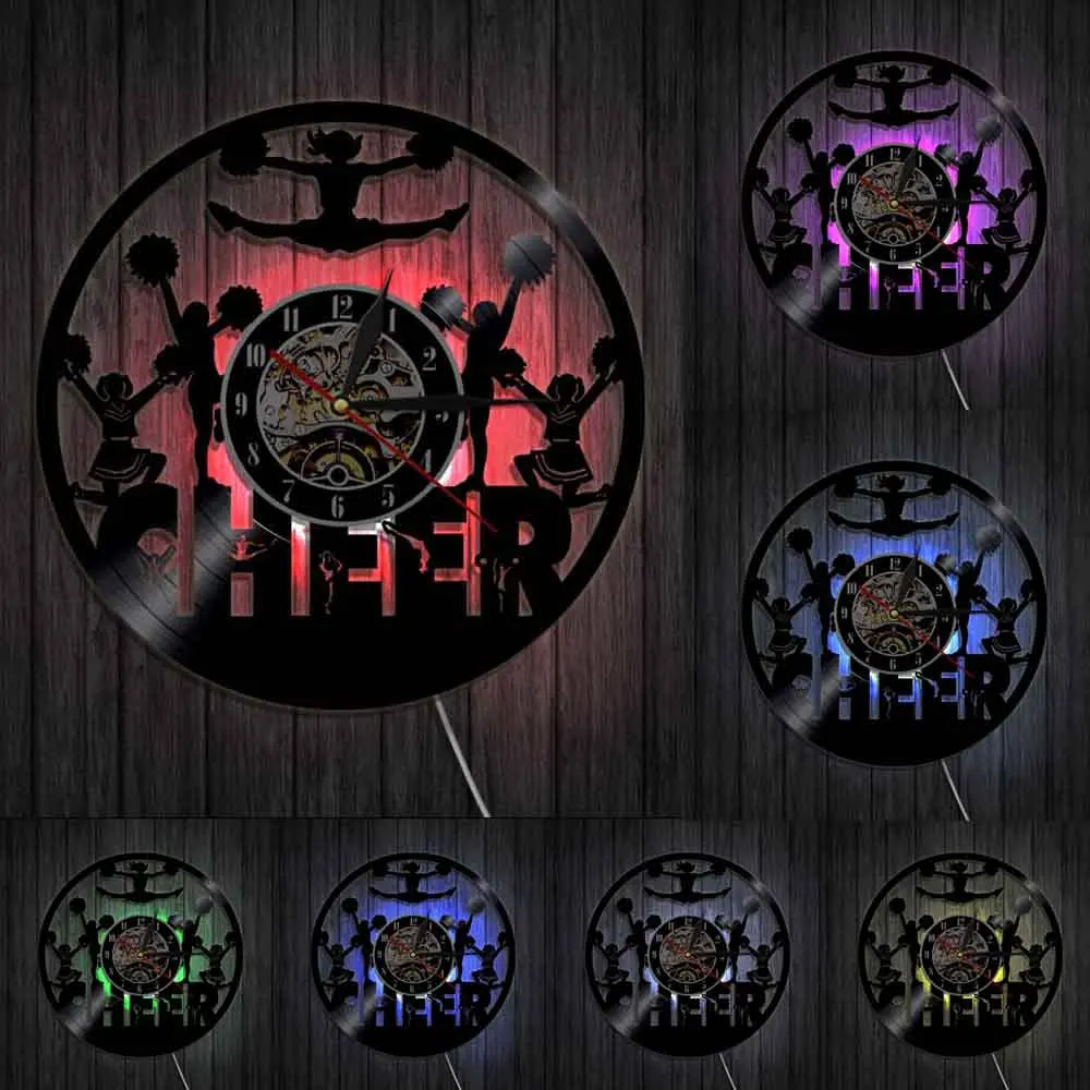 Настенные часы с силуэтами чарлидеров декор ручной работы сделай сам из винила