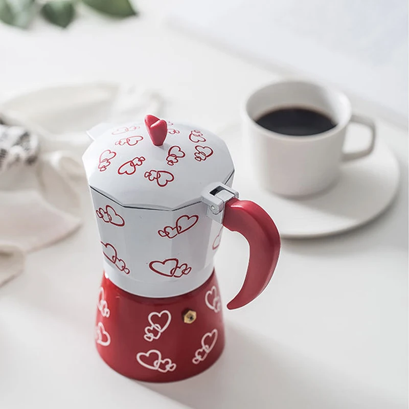 Кофе горшок гейзерная Кофеварка чайник Романтический красное сердце Алюминий