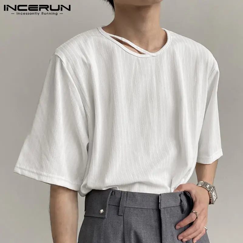 

New Men's Camiseta Fashionable Casual Style T-shirts Male Short Sleeves Handsome Well Fitting Solid Tees S-5XL INCERUN Tops 2022