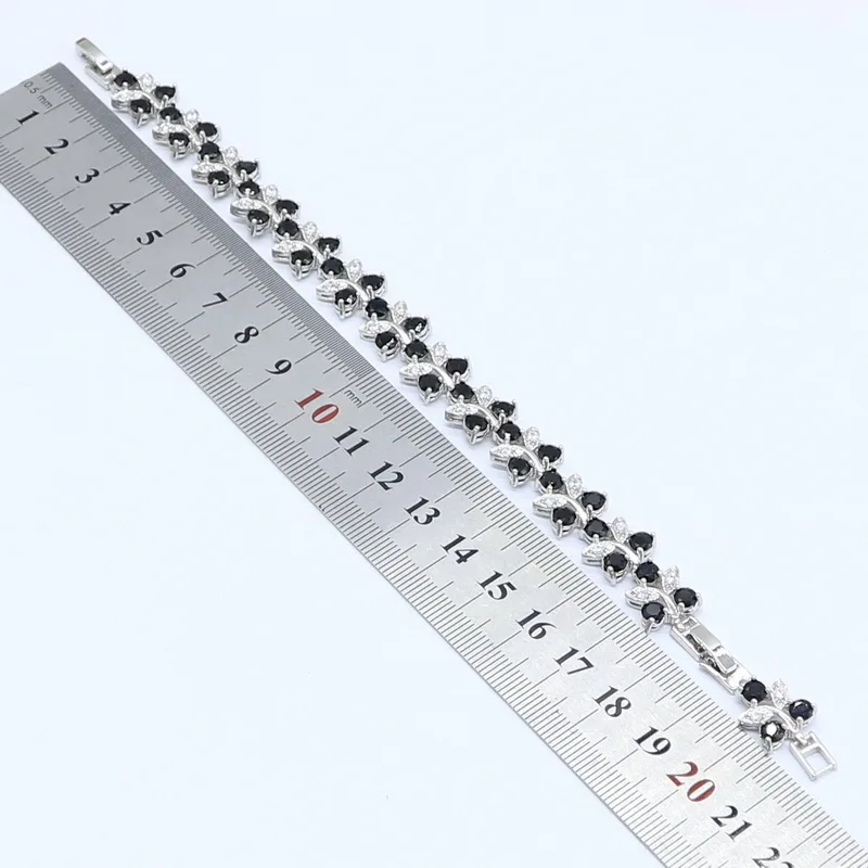 Серебряный цвет свадебный браслет черный циркон кольцо серьги ожерелье подвеска