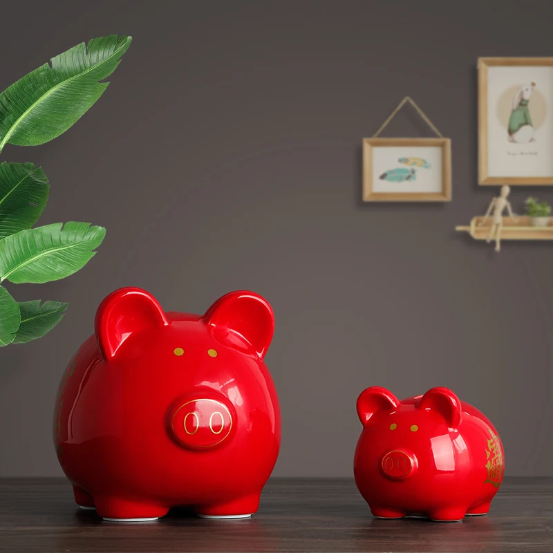 Керамическая Китайская Красная сетчатая коробка для денег подарок детей милая