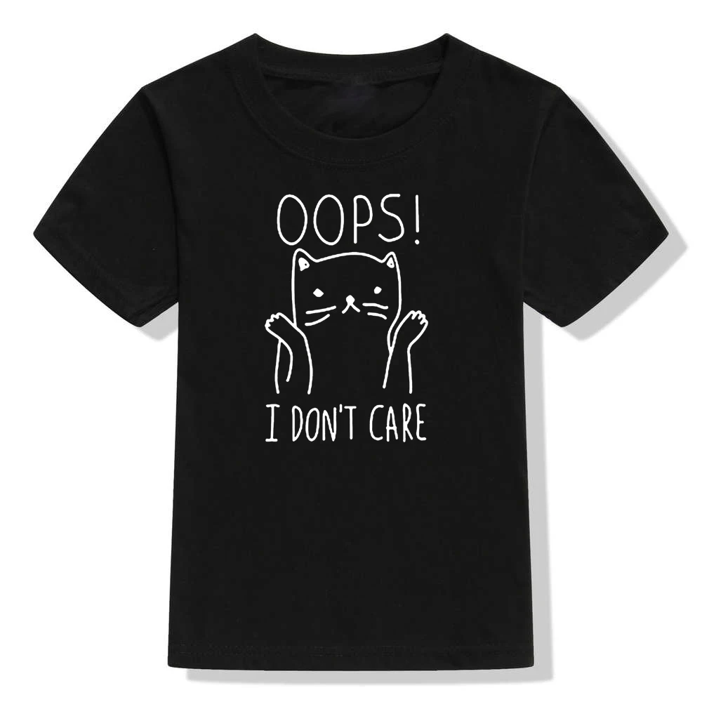 Детская футболка с принтом Oops I't Care забавная летняя рубашка для мальчиков и