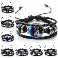 hot sale 12 constellation popular style handmade leather bracelet alloy woven multi layer couple charm bracelet wholesale