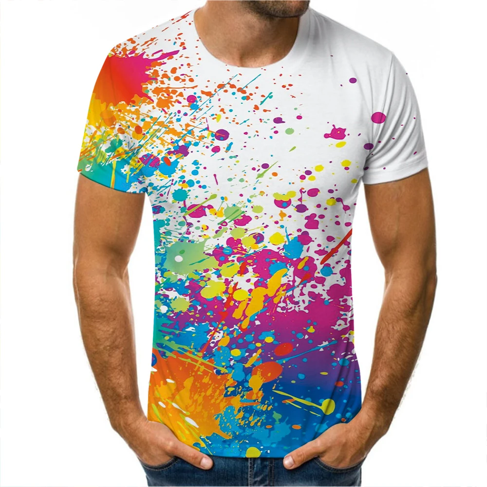 

021 Summer Men's T-shirt Slim 3D Style Fashion Trendy Cool Color Pattern T-shirt Polyester Breathable Comfortable T-shirt