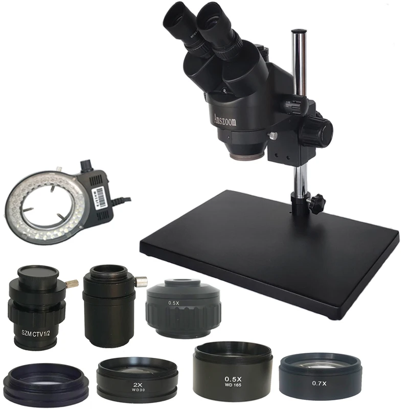 

3.5X-90X Black Trinocular Zoom Stereo Microscope 56 Led Ring Light Simul Focal Microscopio For Diamond Mobile Phone PCB Repair