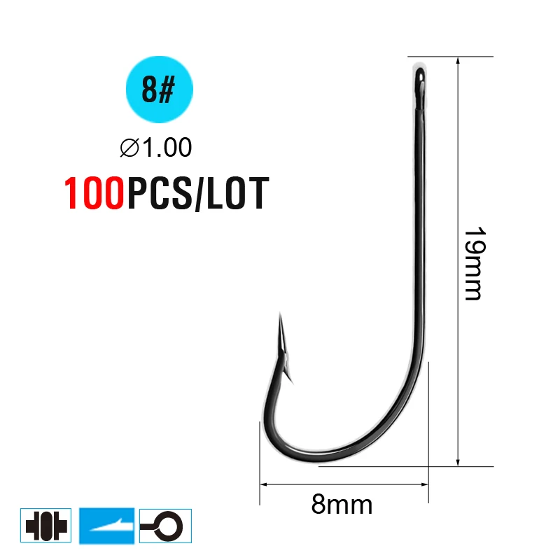 Size 8 100pcs ICERIO 100 шт. колючие рыболовные крючки морской червяк для ловли карпа один круг крючок Набор аксессуары для рыбалки снасти из углеродистой стали рыболовный крючок - Цвет: Size 8 100pcs