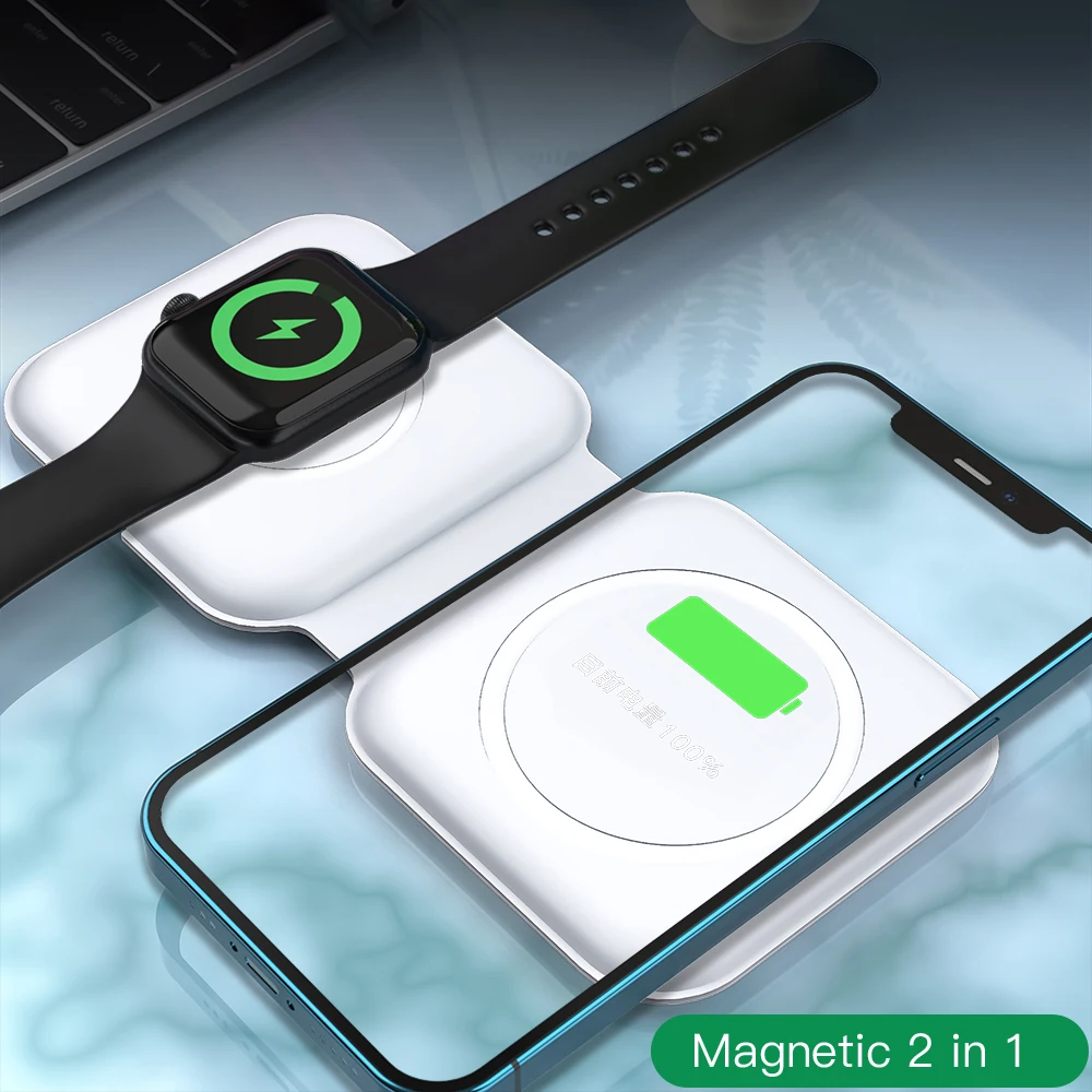 mag magnetic safe wireless duo charger for apple iphone 12 mini 11 pro max 2 in 1 folding fast charging pad for airpods iwatch free global shipping