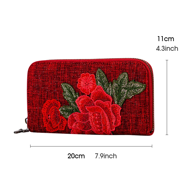 

Women Wallet Chinese Ethnic Style Hand Embroidery Pretty Flower Canvas Long Zipper Credit Card Coin Purses Clutch Bag for Girls