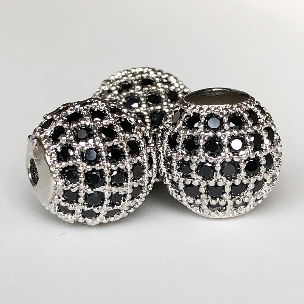 3 шт./лот круглые бусины с фианитами металлические латунные микрозакрепкой