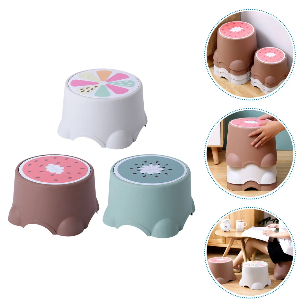 

3Pcs Household Dining Stool Cartoon Children Stools Fruit Pattern Stools
