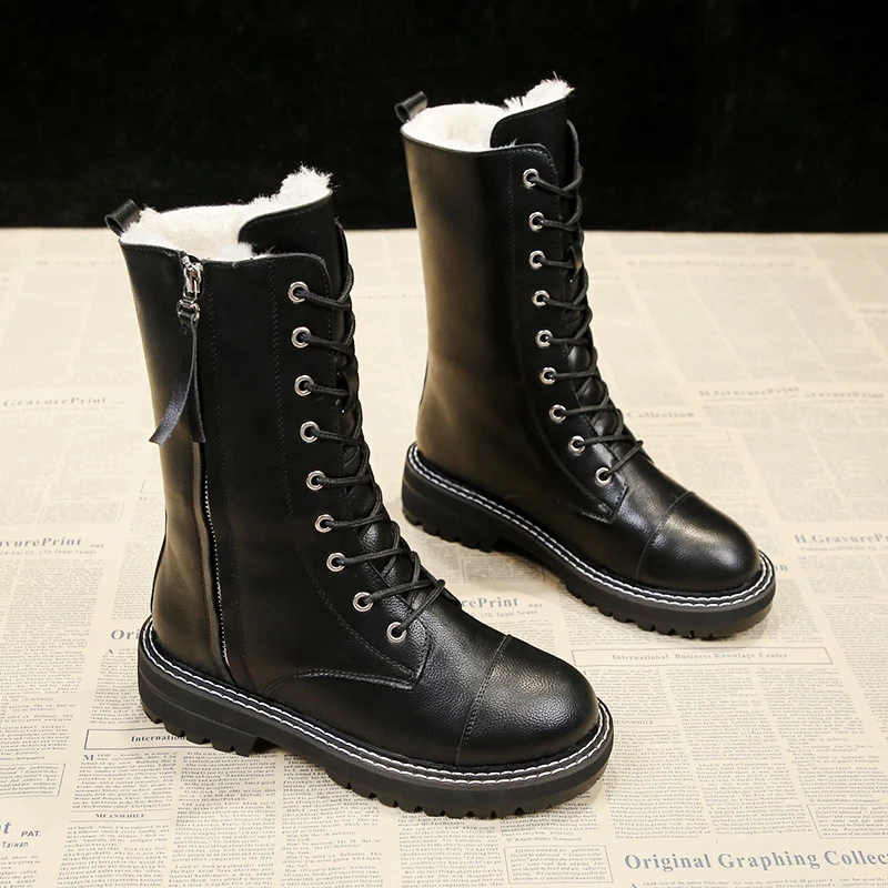 Новые женские сапоги до колена на плоской подошве с круглым носком и боковой