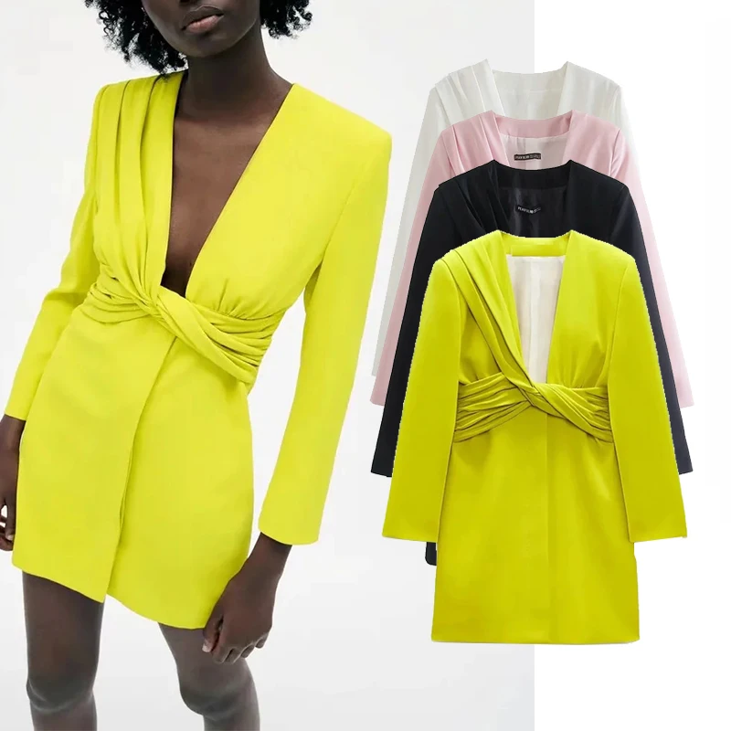 Платье женское 2021 шикарное модное однотонное платье-блейзер с длинным рукавом