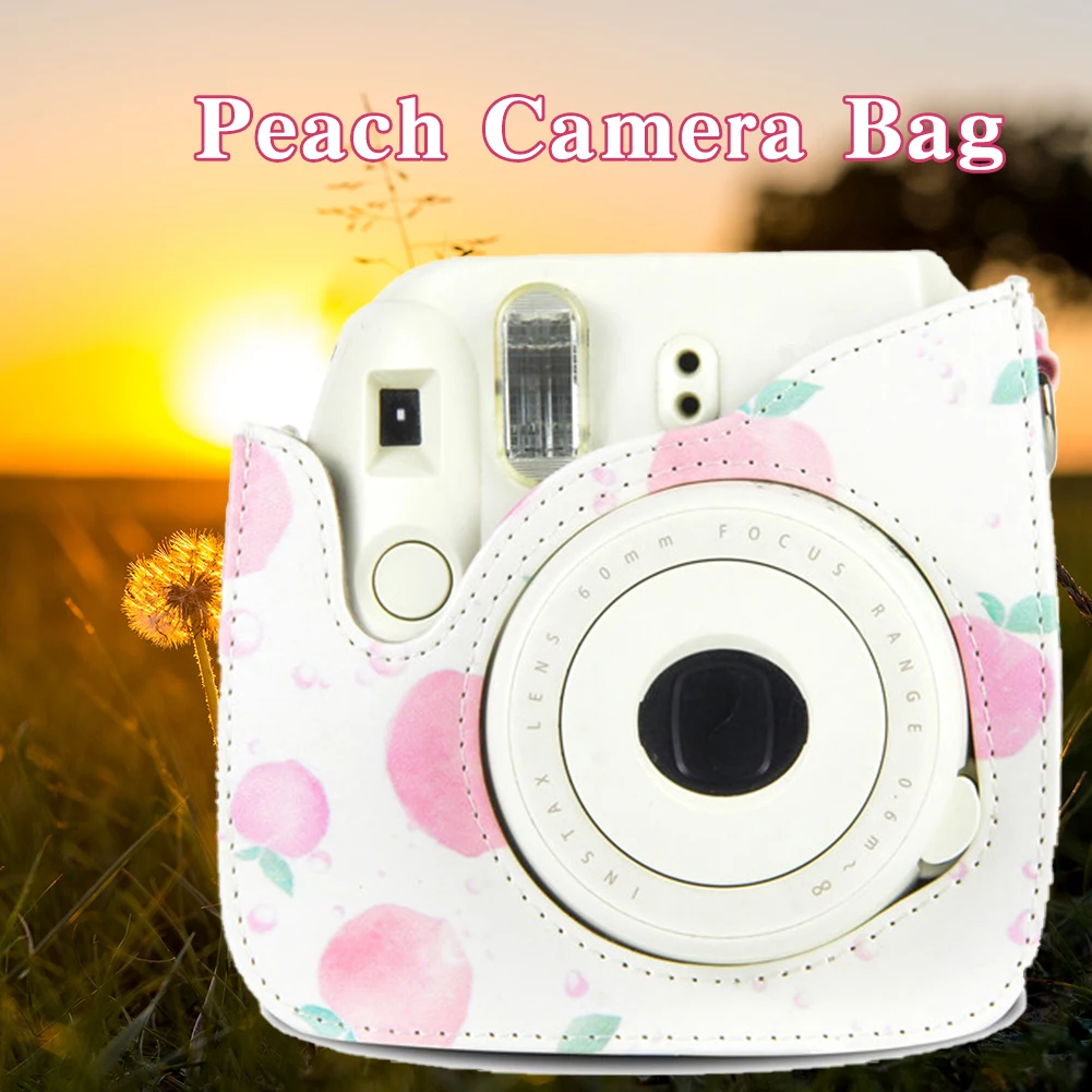 

Сумка для камеры персиковая из искусственной кожи в стиле ретро, чехол на ремне через плечо, защитный чехол, вместительная Защитная сумка дл...