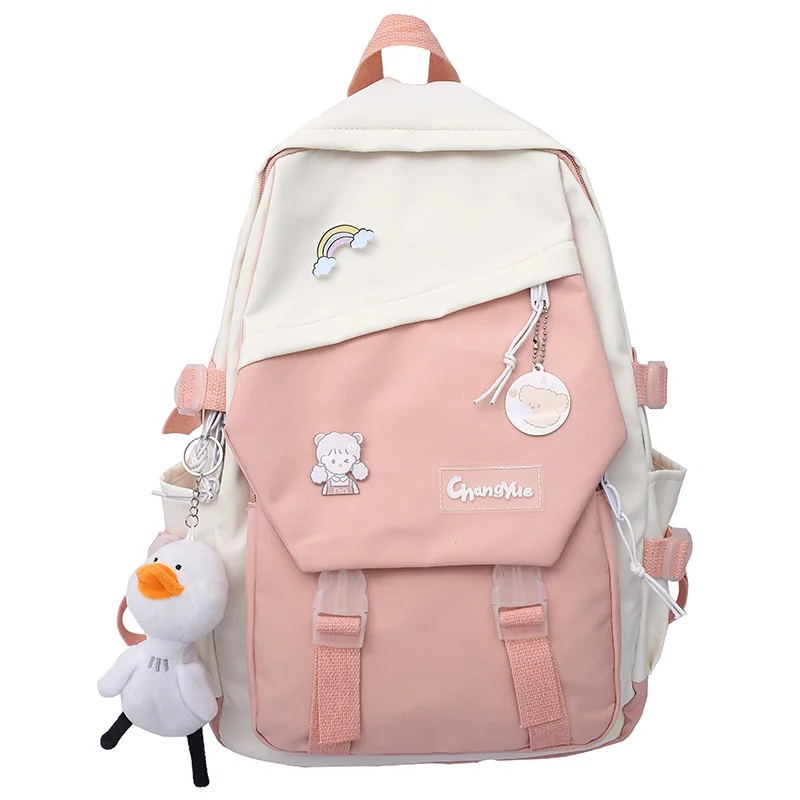 

Kawaii School Backpack for Women 2021 New Korean Panelled School Bags for Teenage Girls Japanese Large Capacity Travel Backpacks