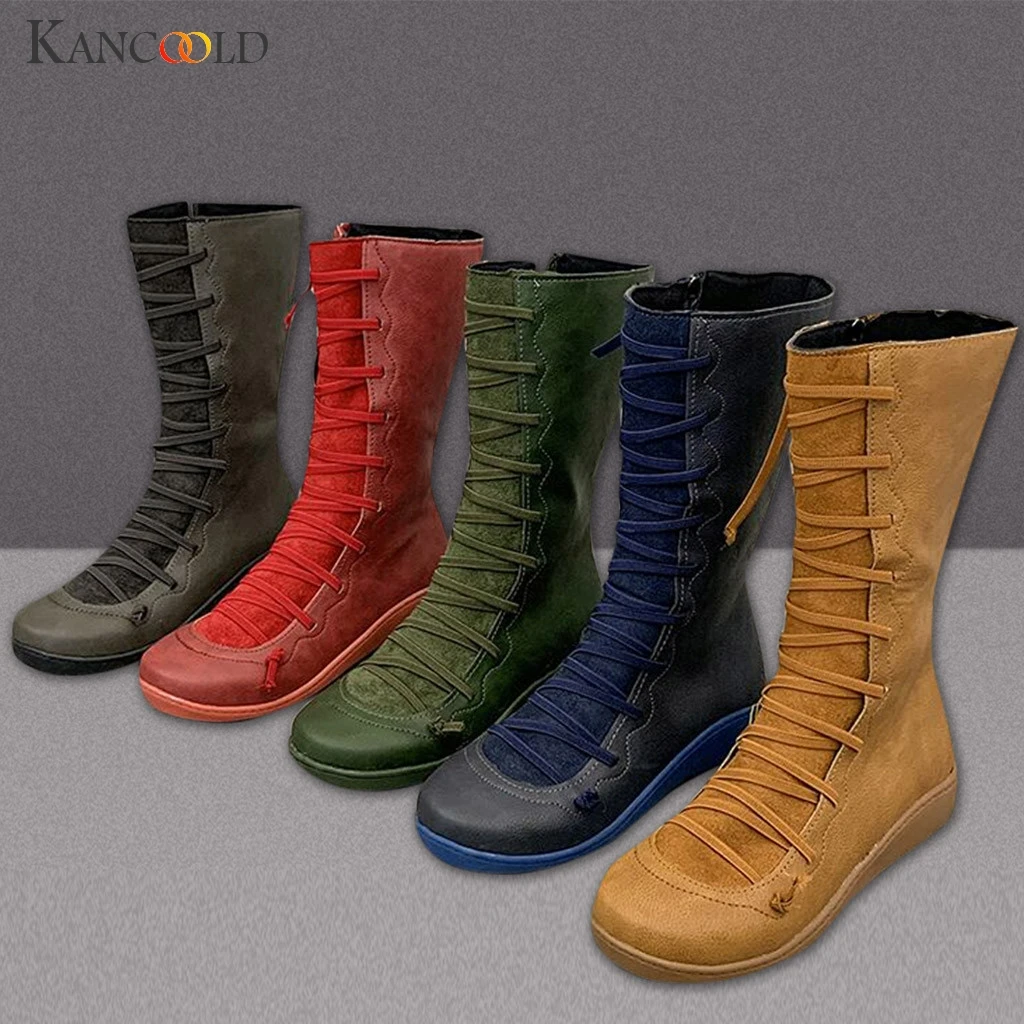 Женские высокие сапоги KANCOOLD повседневные парусиновые кроссовки с боковой