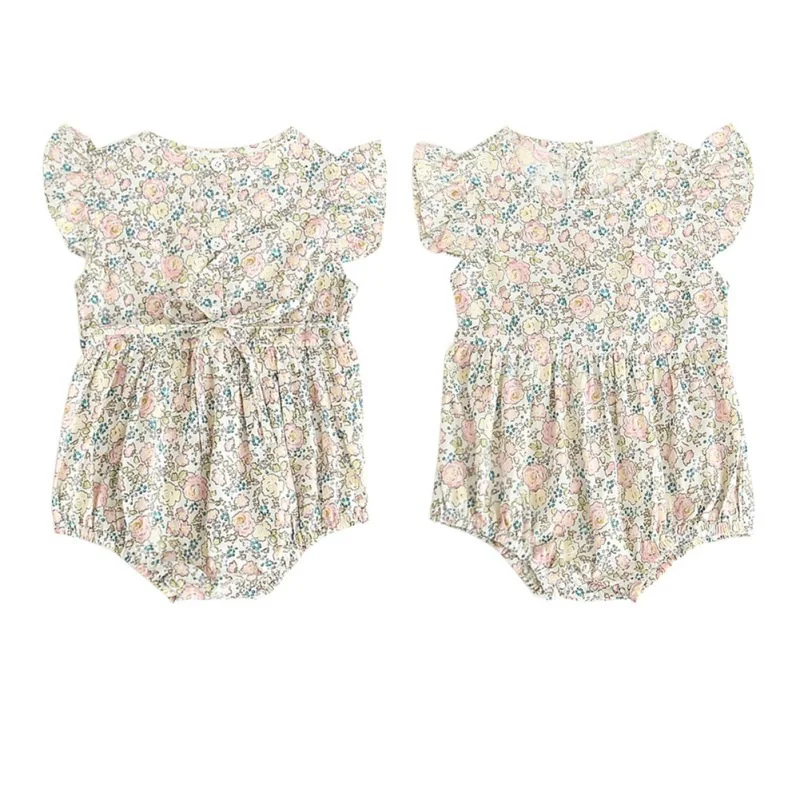 Летнее боди для новорожденных девочек милое с расклешенными рукавами и