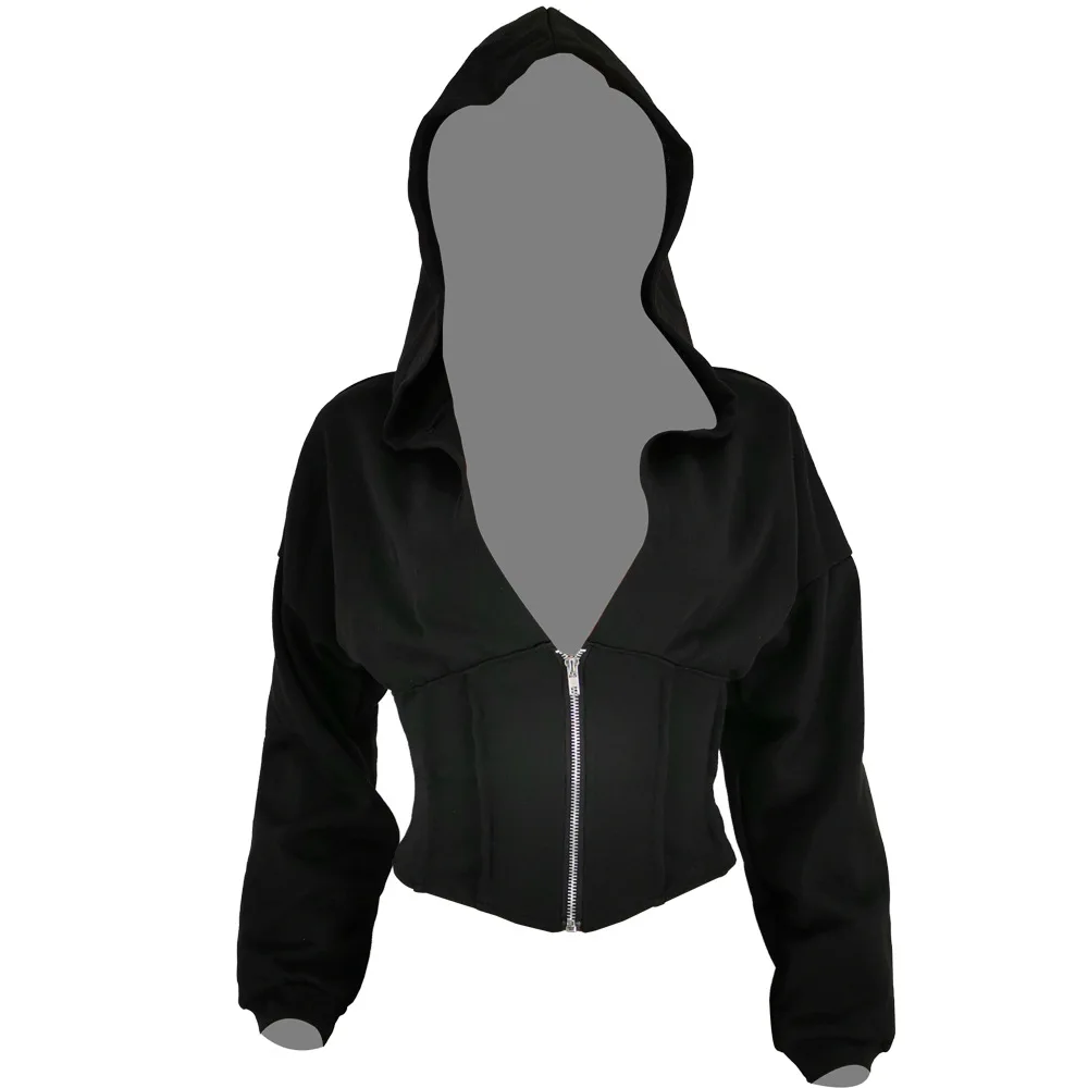 

European and American sexy elastic waistband loose hooded jacket