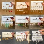 Комплект женских серег-колец с жемчугом и леопардовым принтом