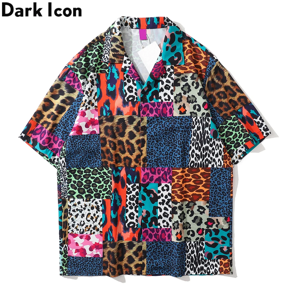 Dark Icon Leopard Polo Shirt Men Summer Vintage Street Hawaiian Shirt Man Male Top Blouse