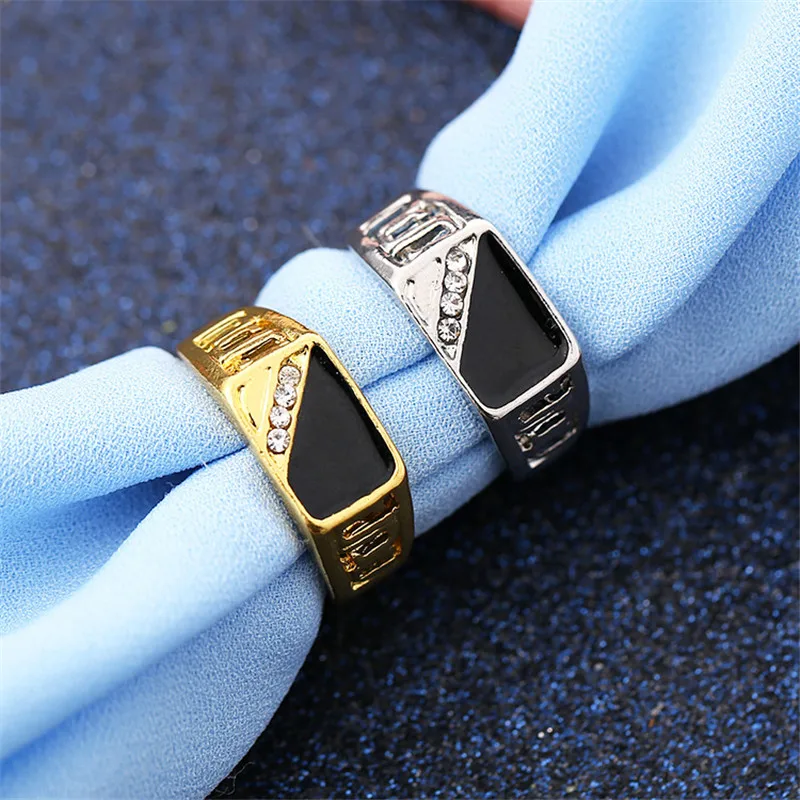 

Gold-Color Black Enamel Men Finger Ring New Fashion Size 7-12 Good Quality Man Jewelry Party Gift