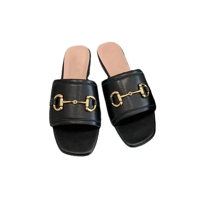 

2021 Summer New Sandals Outer Wear One-Strap Flat Slippers Open Toe Beach Shoes
