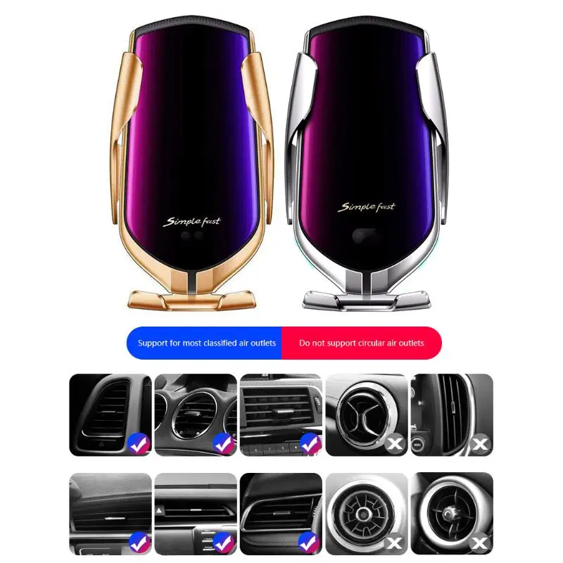 

Smart Automatic R1 Infrared Sensor Car Wireless Charger Holder Clamping Mount for iphone Mobile Phone