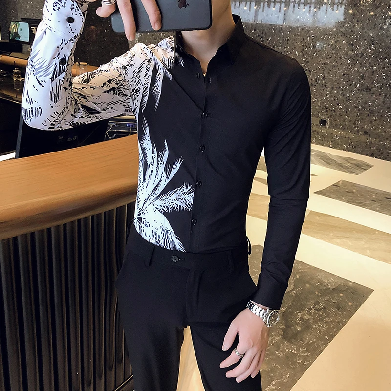 Рубашка мужская приталенная с длинным рукавом модная повседневная Уличная