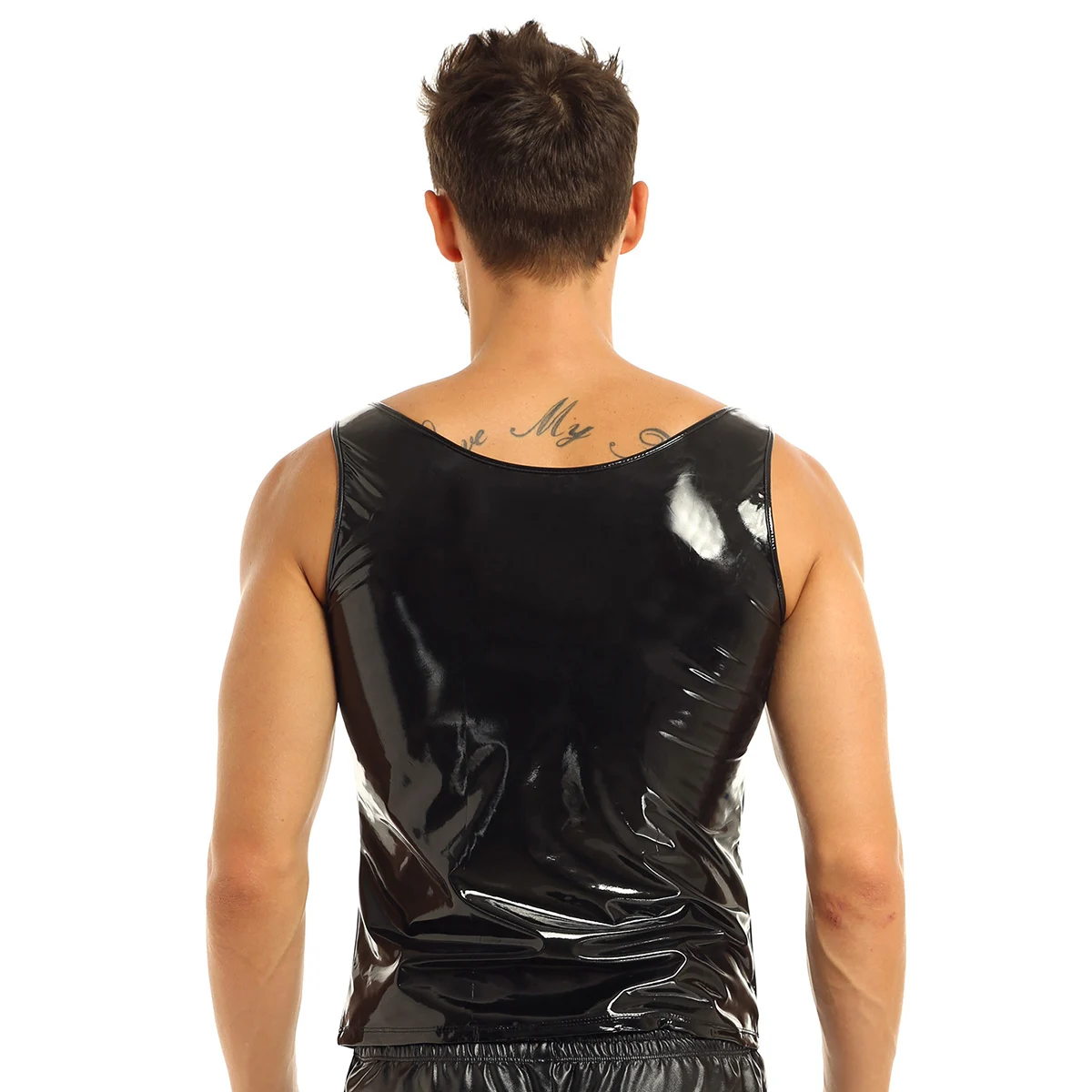 Мужские топы Wetlook из искусственной кожи, крутой топ на бретелях, обтягивающий крутой жилет, костюмы, открвенный наряд для ночного клуба, вечерние костюмы