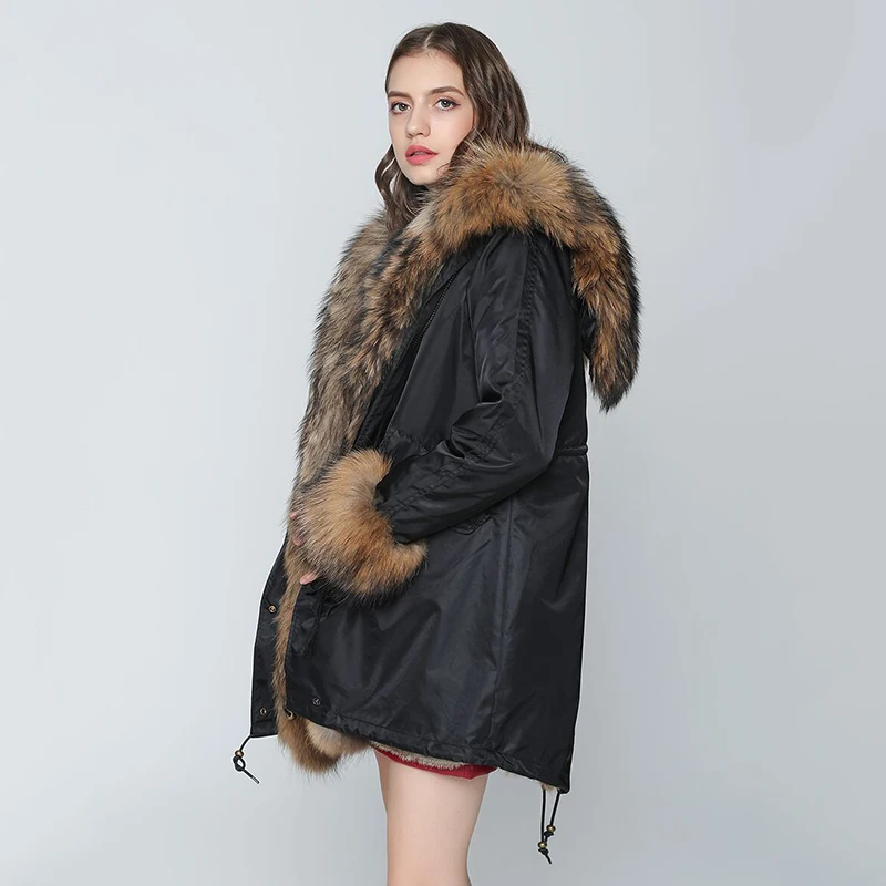 OFTBUY, водонепроницаемая парка, зимняя куртка, Женское пальто с натуральным мехом, большой натуральный мех енота, Воротник из натурального меха кролика, подкладка из толстого теплого меха, Новинка