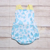 summer clothes boy yellow strap sleeveless blue dairy cow textured print pattern toddler romper