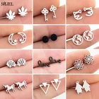 Серьги-гвоздики из нержавеющей стали женские, минималистичные треугольные серьги в виде карты мира, единорога, ключа, бижутерия, лучший подарок для друга