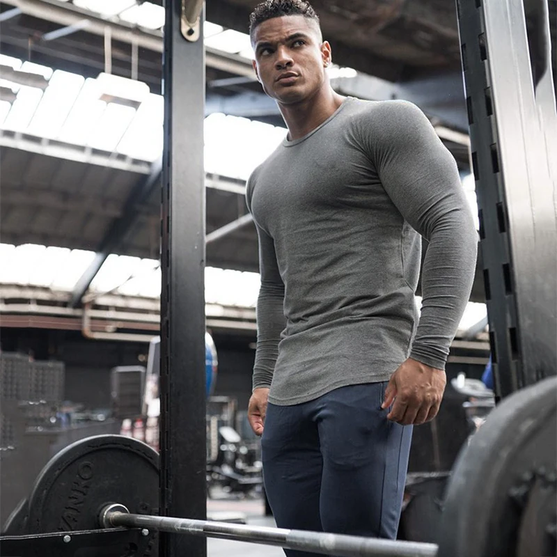 Осень Брюки для бега с длинным рукавом футболка мужчин спортивные футболки