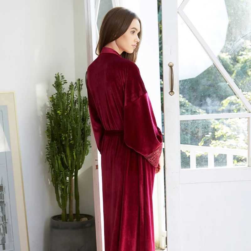 Solid Velvet Robe Bridal Robe Bridesmaid Robes Lace Trim Wedding Robe Sleepwear Bathrobe Dressing Long Gowns kimono robe