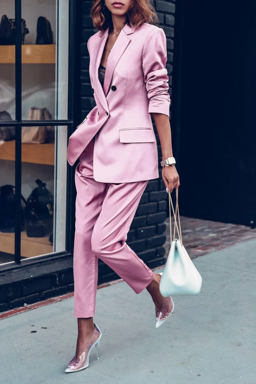 Женский офисный костюм двубортный приталенный Повседневный пиджак с лацканами и