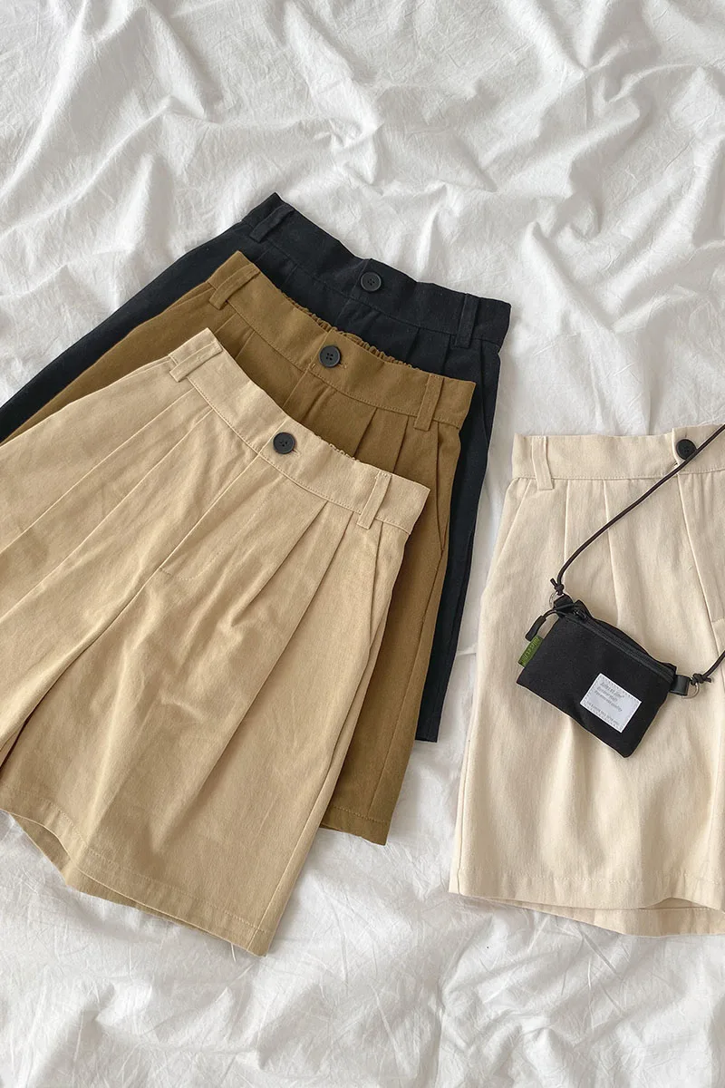 

Pants Women's Summer 2021 New Hong Kong Style Retro Women's Casual All-match High Waist Loose Thin Wide Leg Shorts