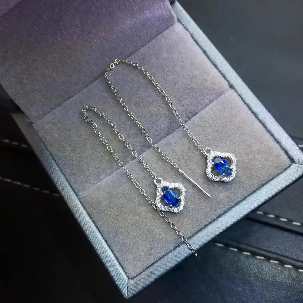 Натуральный серьги с голубым сапфиром 925 пробы Серебряное колье подвеской