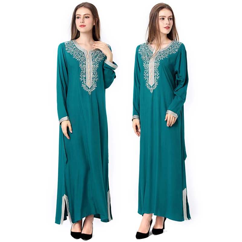 

Middle East hot style round neck long sleeve Ramadan dress, Muslim embroidered tie dress, women's dress