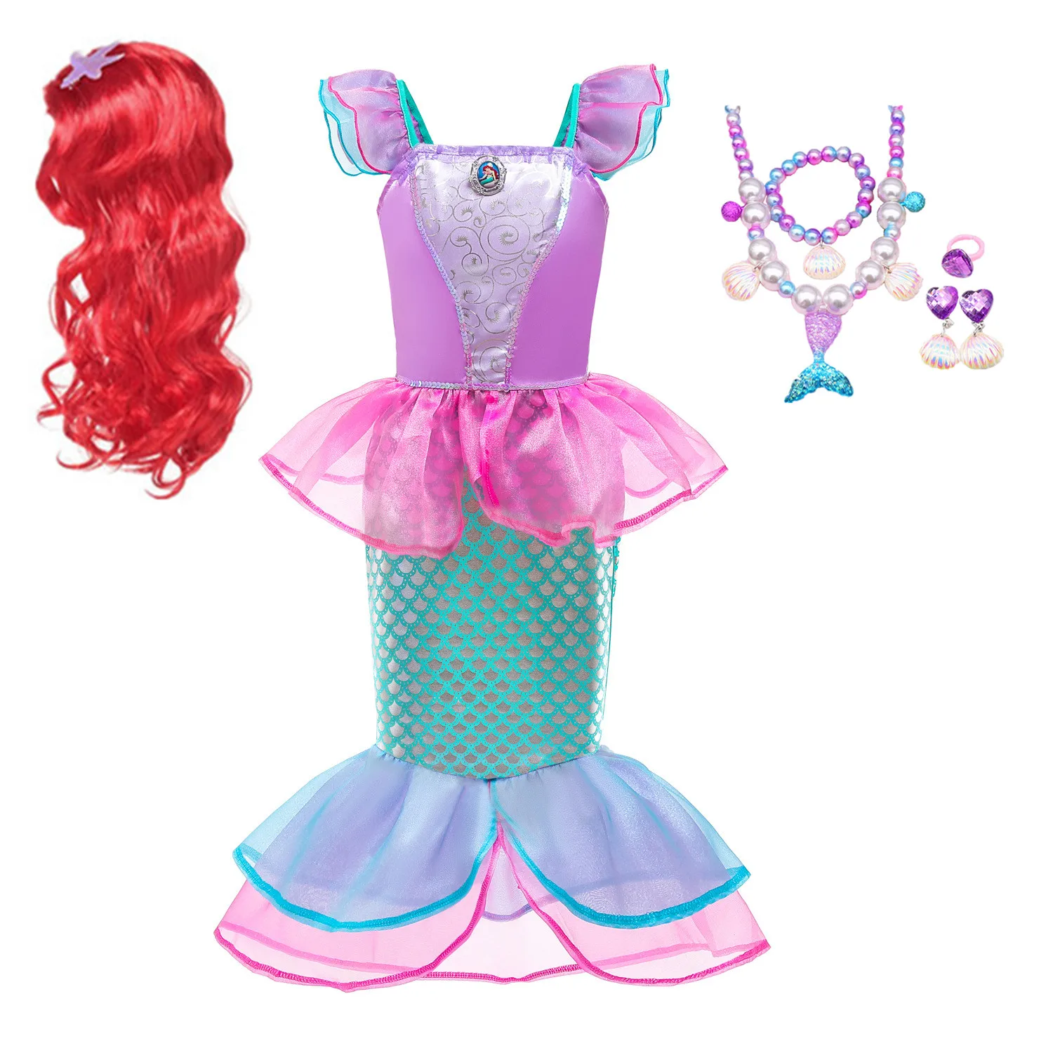 Halloween Little Mermaid Princess Arieling Cosplay Costumes for kids Baby Girl Tails Birthday Party Holiday Costume wig | Тематическая